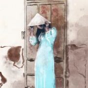 Woman standing in front of rusty door